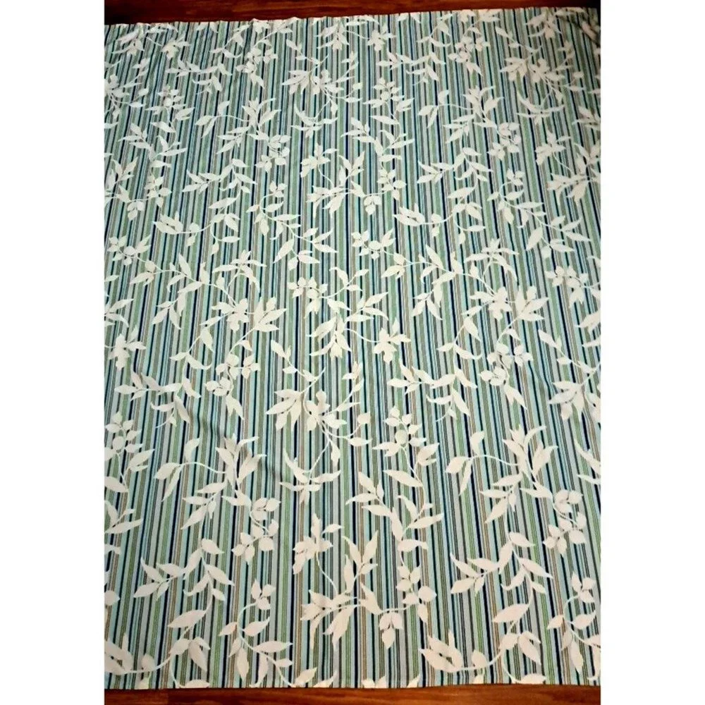 Threshold Fabric Shower Curtain Stripes Leaves Blue Green Yellow Cottage